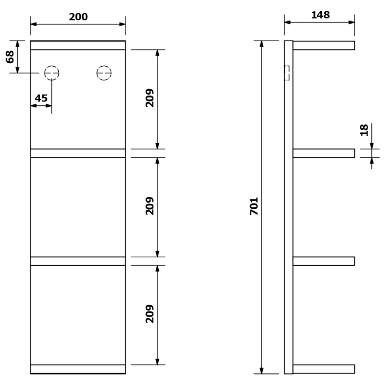 RIWA otevřená police 20x70x15cm, dub stříbrný RIW200-0011