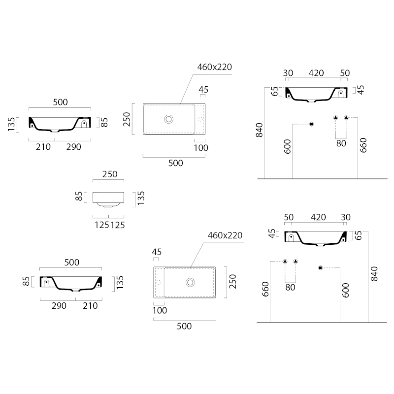 NUBES keramické umývátko 50x25cm, bez otvoru, pravé/levé, bílá ExtraGlaze 9637011