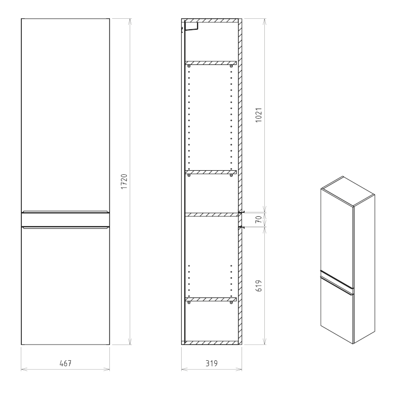SITIA skříňka vysoká 46,7x172x32cm, 2x dvířka, levá/pravá, borovice rustik SI450-1616