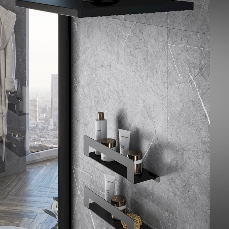 CLEO polička s držákem ručníků 500mm, černá mat 2019145