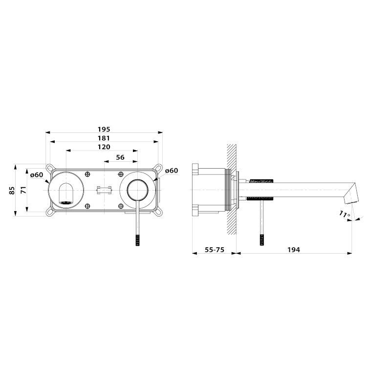 SOLARIS podomítková dvouprvková umyvadlová baterie, černá mat WD008B