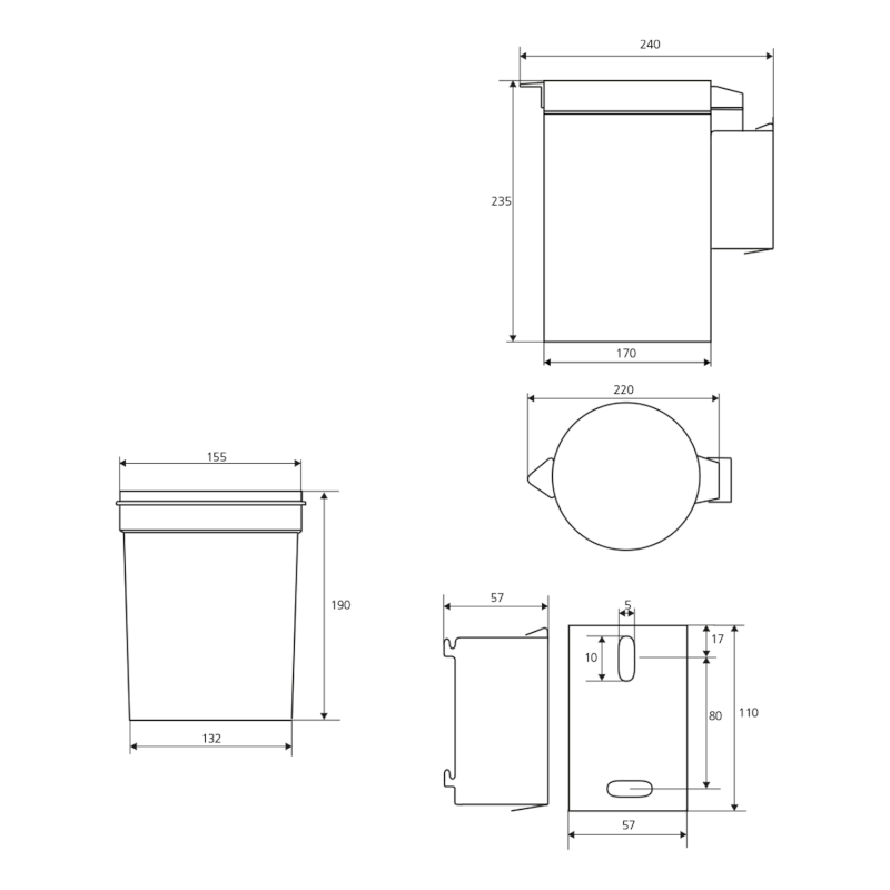 Odpadkový koš závěsný 3l, nerez lesk XP018