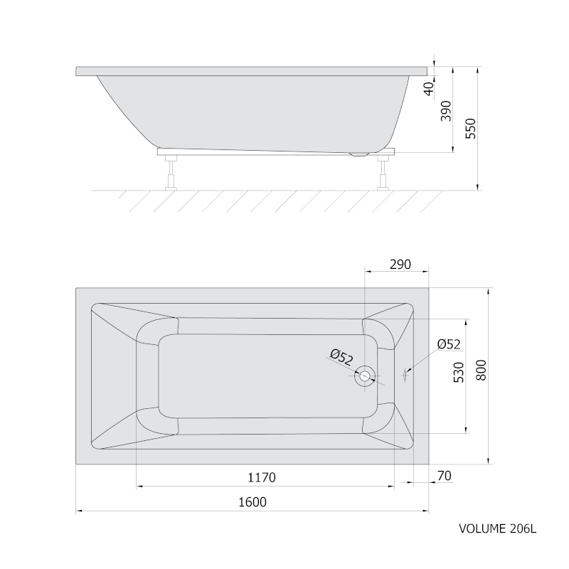 NOEMI obdélníková vana 160x80x39cm, ivory 71722.40