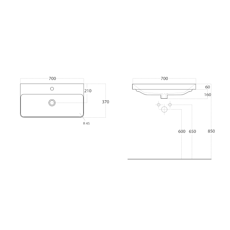 THALIE 70 keramické umyvadlo nábytkové 70x37cm, bílá TH11070