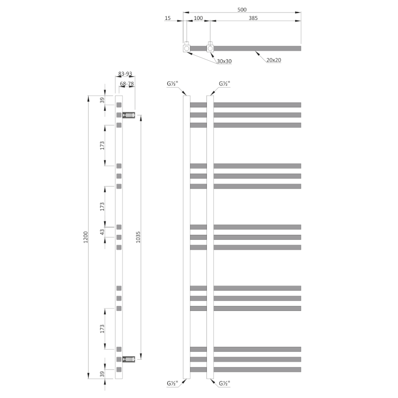 MAGDALENA otopné těleso 500x1200mm, chrom IZ101