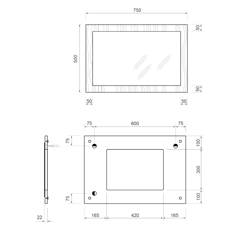 TREOS zrcadlo v rámu 75x50cm, dub Polar TS750-1010