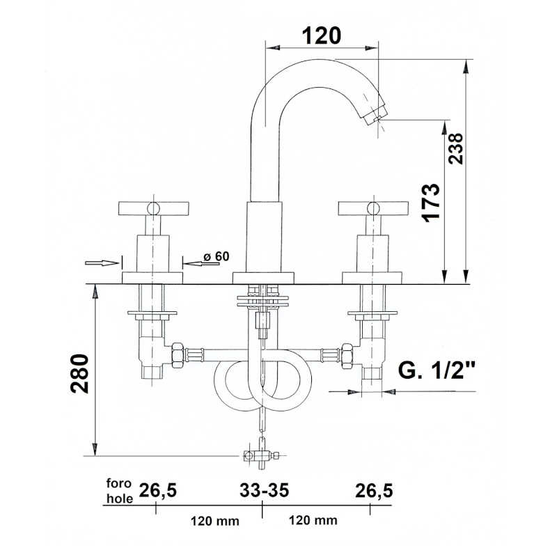 AXIA tříprvková stojánková umyvadlová baterie, chrom 502/S