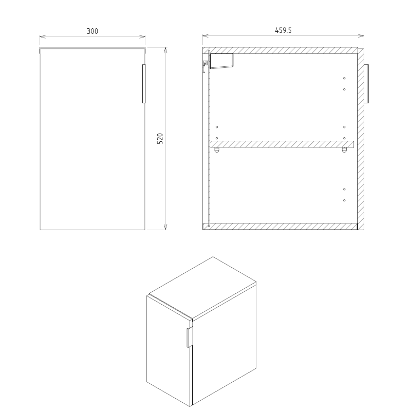 CIRASA skříňka spodní dvířková 30x52x46cm, pravá/levá, bílá lesk CR302-3030