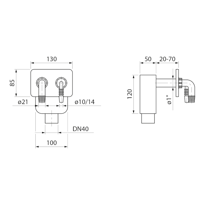 DEXA 2 podomítkový sifon pro pračku a sušičku, DN40 mm, bílá 168.348.0
