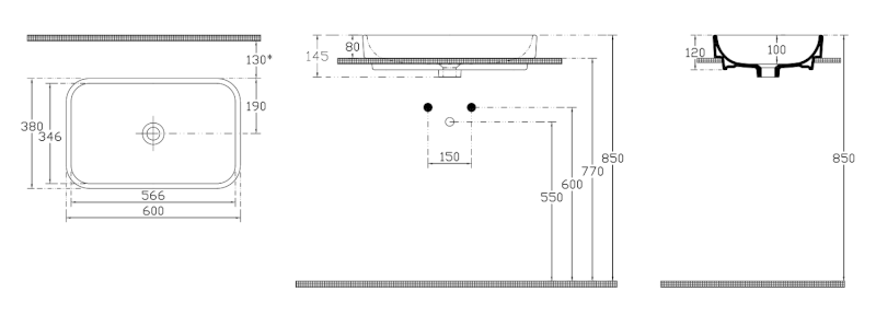 SOTT AQUA keramické umyvadlo 60x38cm, bílá 10SQ50060