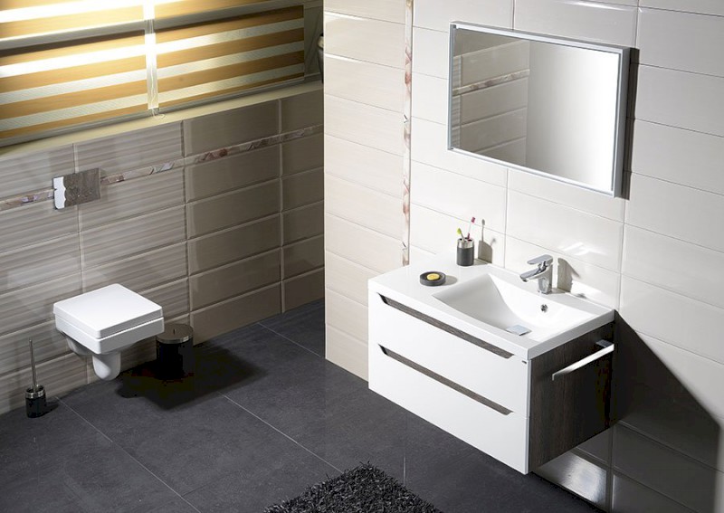 WAVE umyvadlová skříňka 89,7x45x47,8cm, pravá, bílá/dub stříbrný WA093-3011