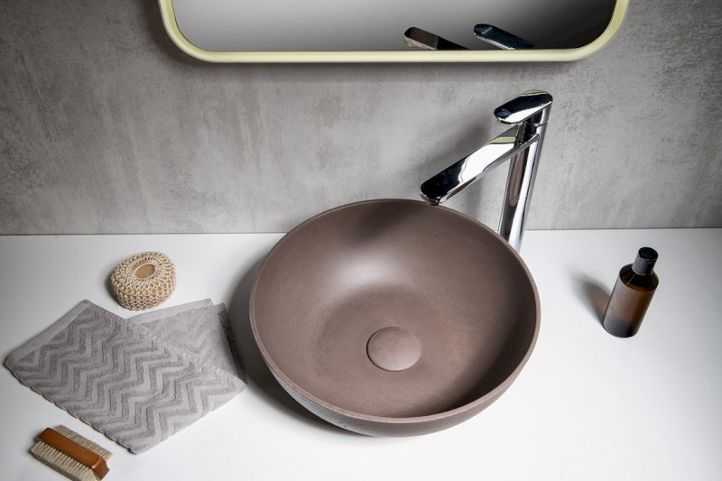 FORMIGO betonové umyvadlo na desku, Ø 39cm, tmavě hnědá mat FG315