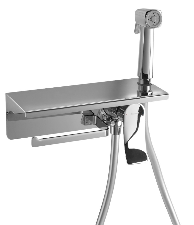 Podomítková bidetová baterie se Stop sprškou a držákem toaletního papíru, chrom TJ040