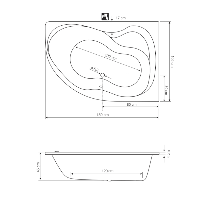 CIDLINA 160 vana 160x105x45cm, pravá, bílá G3614