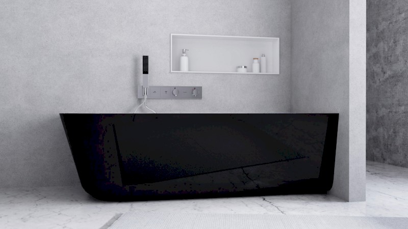 SUSSI R rohová stojící vana litý mramor 160x70x49,5cm, černá/bílá 80219R