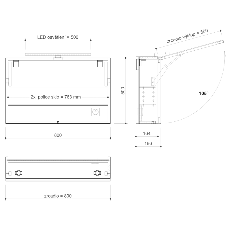 CLOE galerka s LED osvětlením 80x50x18cm, bílá CE080-0030