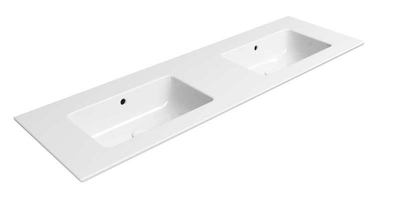 PURA keramické dvojumyvadlo Slim 142x46cm, bez otvoru, bílá ExtraGlaze 8889011