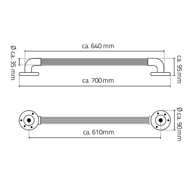 Pevnostní madlo plastové, 600mm, chrom A1016037