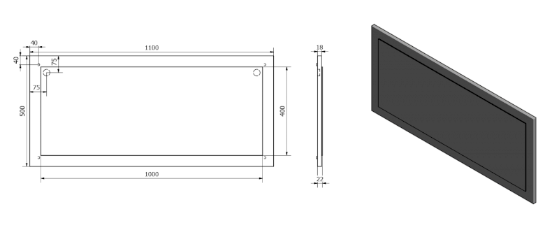 TREOS zrcadlo v rámu 110x50cm, černá mat TS100-3535