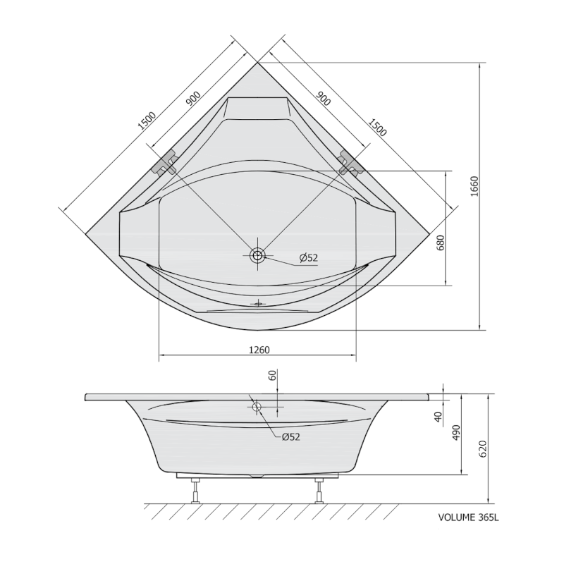 ROSANA rohová vana 150x150x49cm, bílá 63119