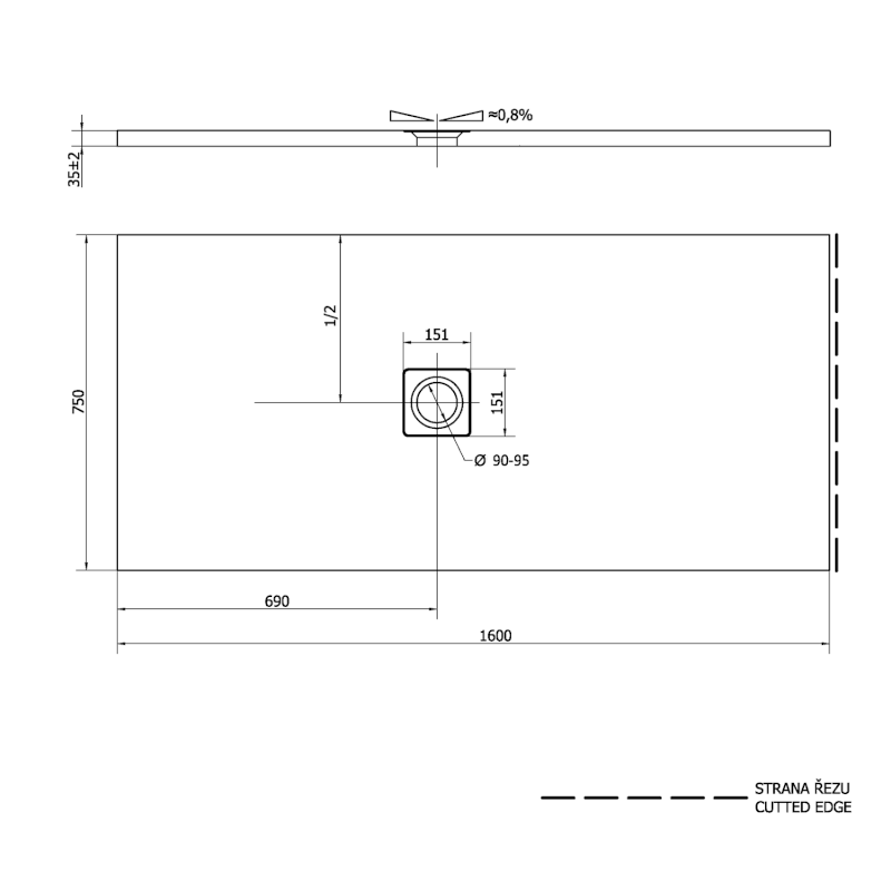 FLEXIA vanička z litého mramoru s možností úpravy rozměru, 160x75cm 72921