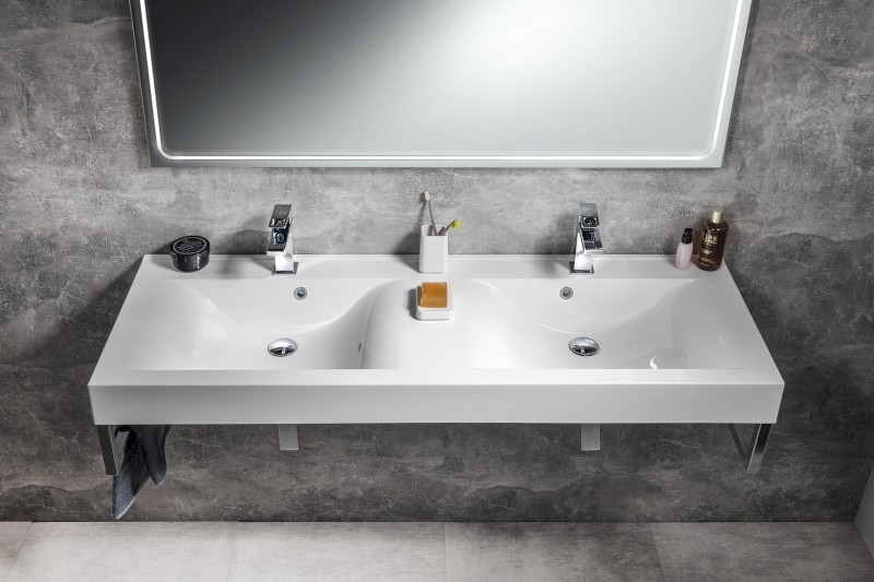 FLAVIA dvojumyvadlo, litý mramor, 140x50cm, bílá 68141