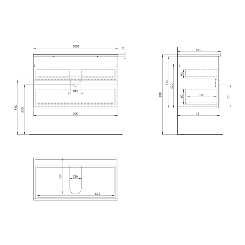 PANEDA STRIP umyvadlová skříňka 99,5x55x45,2cm, dub emporio PN310