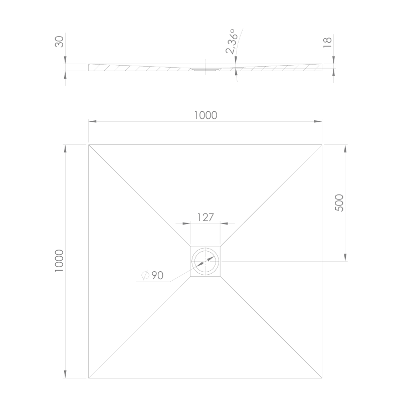 TRENECA vanička z litého mramoru s možností úpravy rozměru, 100x100cm, černá mat 84301.21