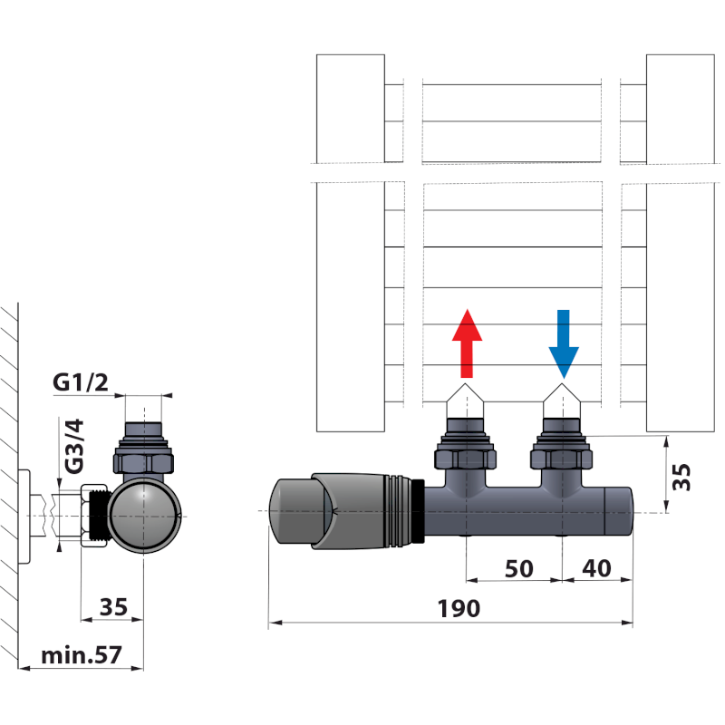 WICHER připojovací sada termostatická pro středové připojení 50mm, provedení bílá 600.311.4
