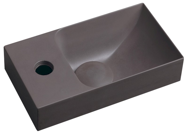 PICCOLINO betonové umývátko 30,8x17cm, baterie vlevo, tmavě hnědá mat PK30015