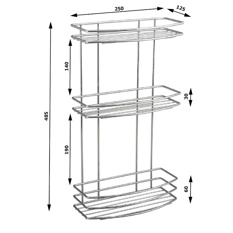 CHROM LINE drátěná police trojitá, chrom 37045