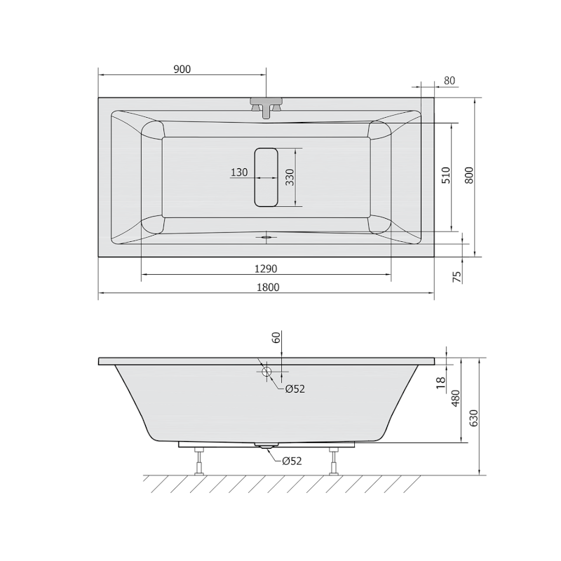 MARLENE SLIM obdélníková vana 180x80x48cm, bílá 72034S