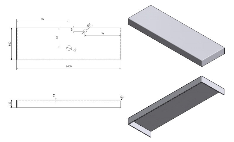 TAILOR rockstone deska 240x50 cm, provedení límce C TR240C