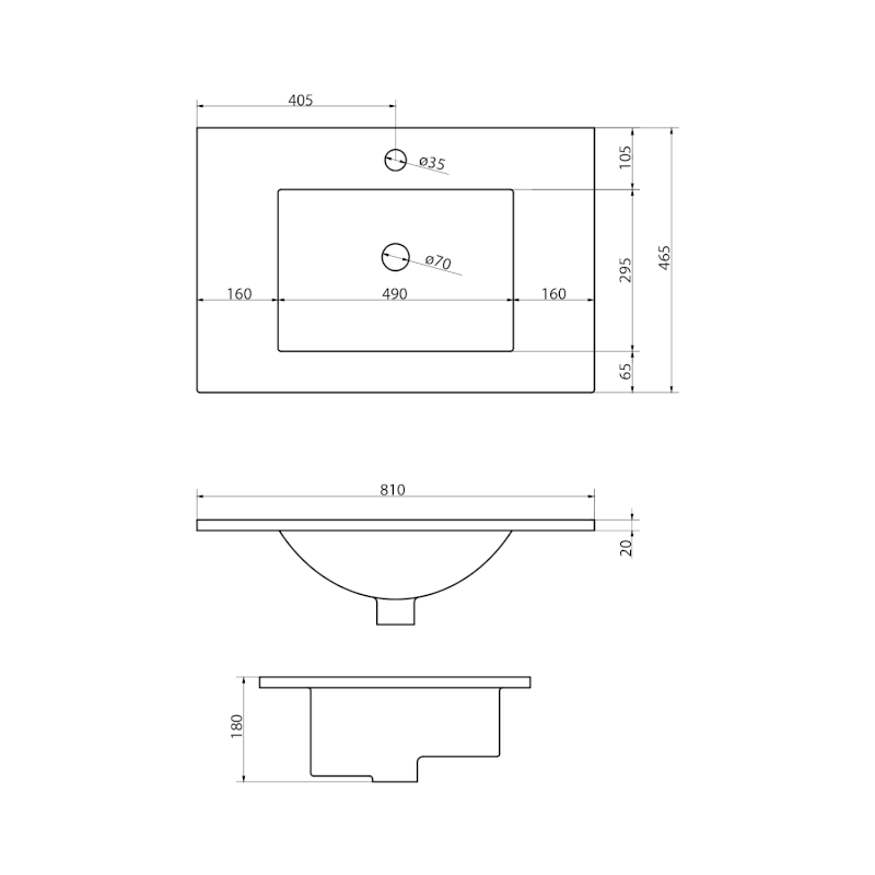 SLIM keramické umyvadlo, nábytkové, 80x46,5cm, bílá 1601-80