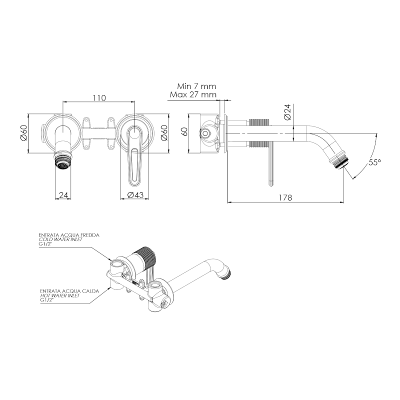 BEBÉ podomítková umyvadlová baterie, zlato BB018/17