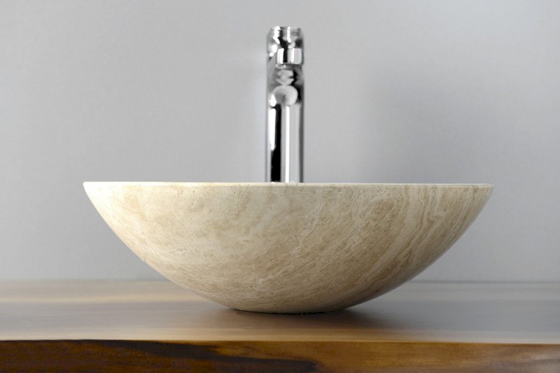 BLOK 1 kamenné umyvadlo na desku Ø 40cm, leštěný béžový travertin 2401-01