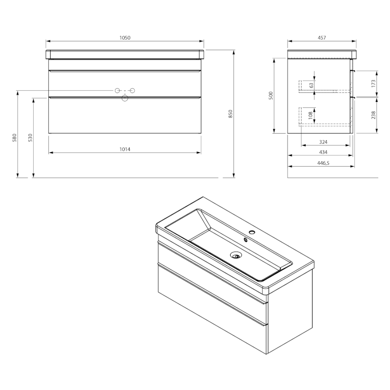 SITIA umyvadlová skříňka 101,4x50x44,2cm, 2xzásuvka, borovice rustik SI105-1616