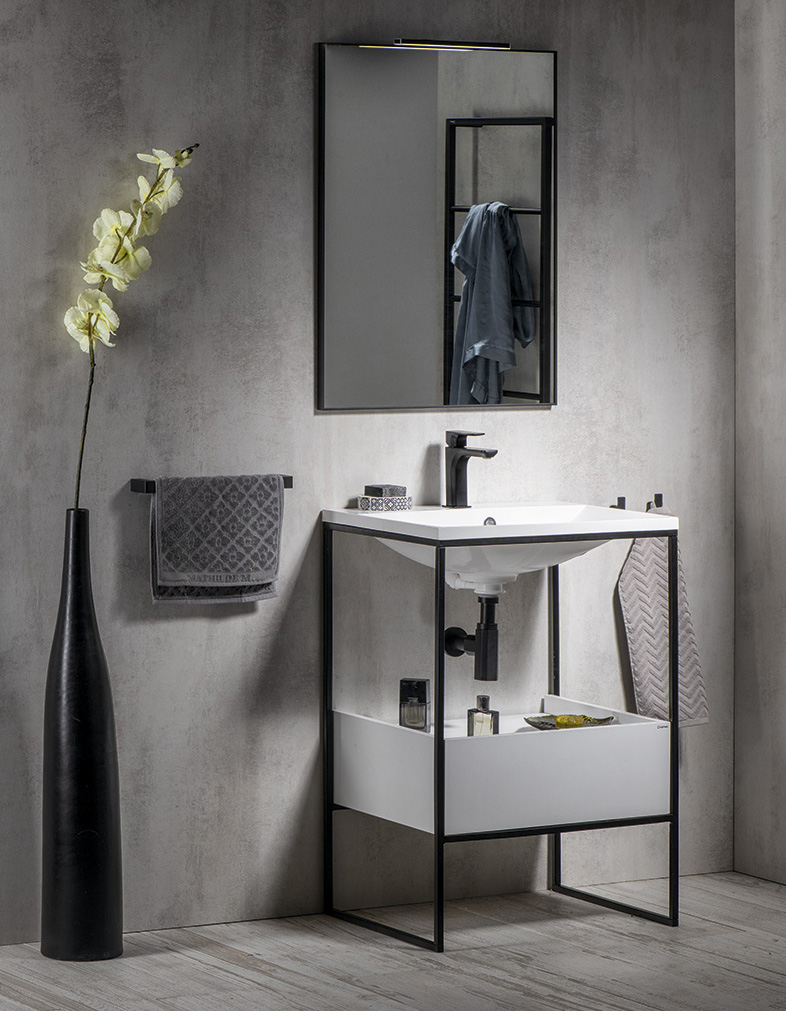 SKA konzole pod umyvadlo se zásuvkou 750x850x460mm, černá mat/bílá lesk SKA602