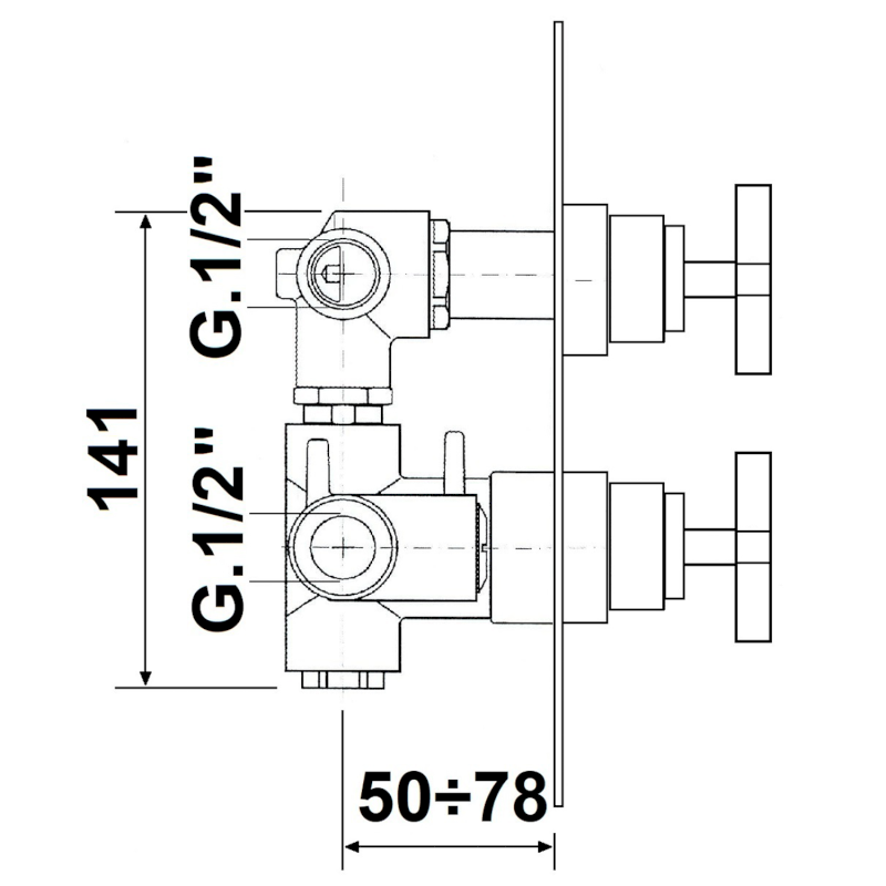 TRAX podomítková sprchová termostatická baterie, 2 výstupy, chrom TMAQ052