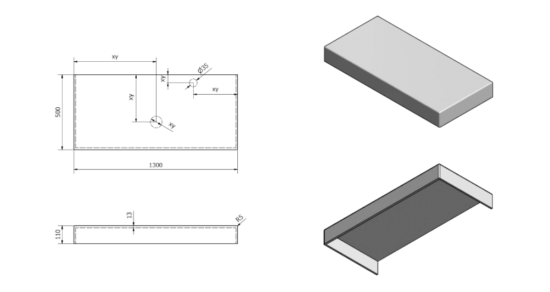 TAILOR rockstone deska 130x50 cm, provedení límce C TR130C
