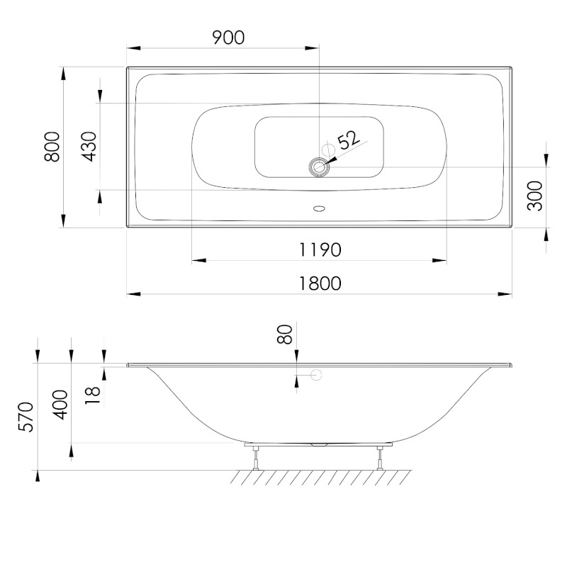 KALDERA SLIM obdélníková vana 180x80x40cm, bílá 60611S