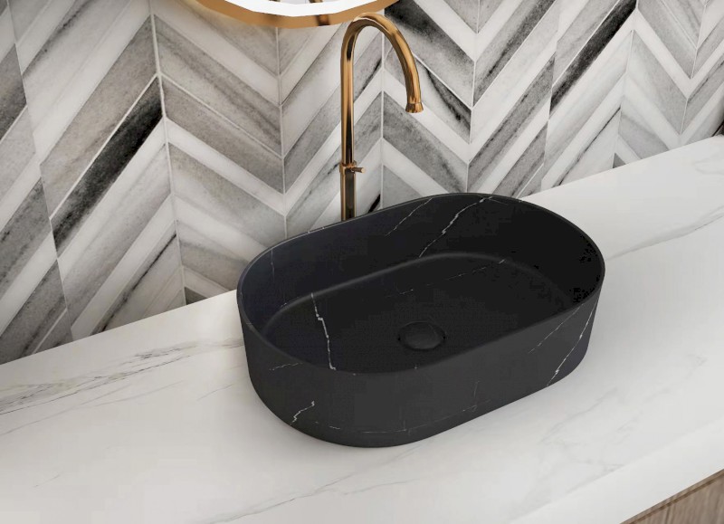 BLOK kamenné umyvadlo na desku, 55x37cm, matný černý Marquin 2401-51