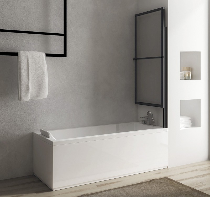 OLBIA vanová zástěna s pneumatickým zdvihem, š. 1230mm, černá mat, čiré sklo 30317B