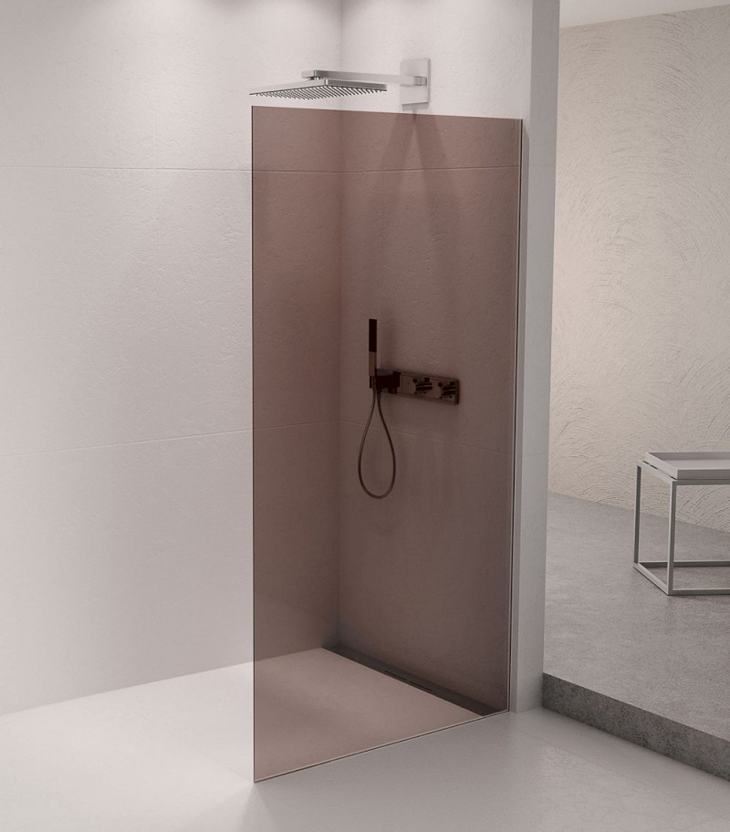 ARCHITEX sada pro uchycení skla podlaha-stěna se spádovou lištou, 1615x2105mm, pravá, leštěný hliník AX2116R