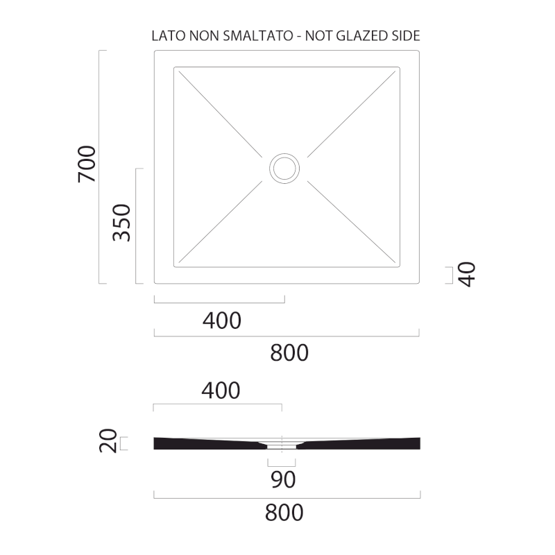 Keramická sprchová vanička, obdélník 80x70x2cm, creta mat 46080708