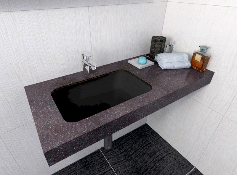 JAPURA umyvadlo zápustné, litý mramor, 55x36cm, černá mat 50135B