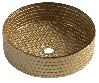 MARAGUA skleněné gravírované umyvadlo na desku Ø 39,5 cm, zlatá TY214Z