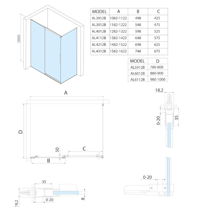 ALTIS BLACK posuvné dveře 1170-1210mm, výška 2000mm, čiré sklo AL3012B