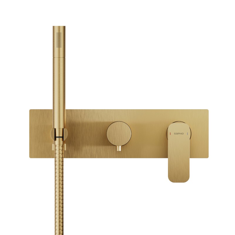 SPY podomítková sprchová/vanová baterie s ruční sprchou, 2 výstupy, zlato mat PY52/19