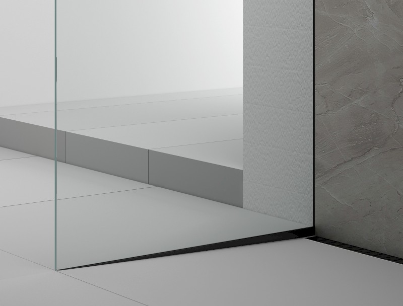 ARCHITEX sada pro uchycení skla, podlaha-stěna-strop se spádovou lištou, 1615x2600mm, levá, černá mat AX2616BL